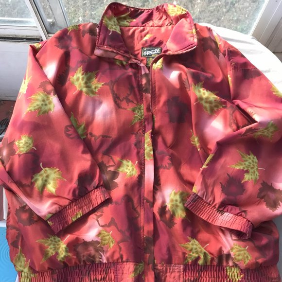 Vintage 80's 90's Fall Leaf Pattern Autumnal Windbreaker Jacket & pants-22W - Picture 1 of 12